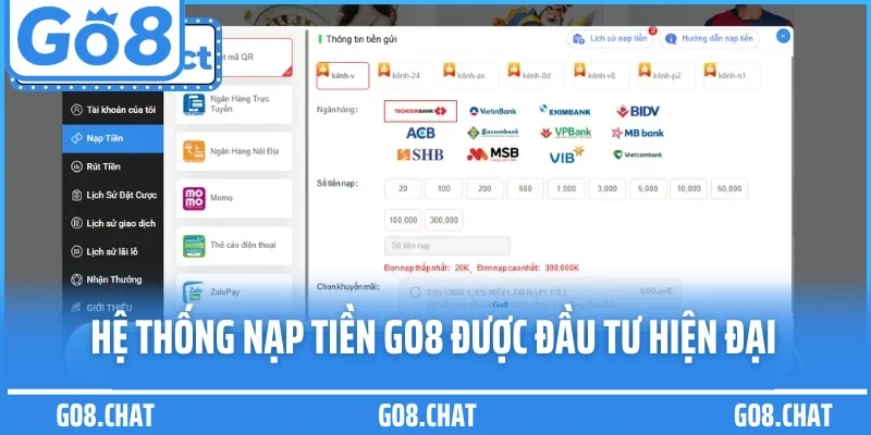 Hệ thống nạp tiền GO8 được đầu tư hiện đại